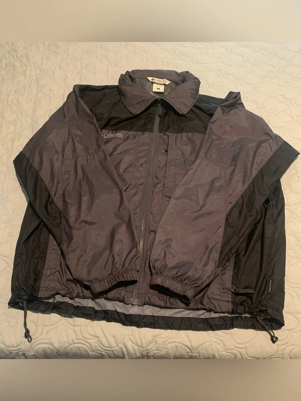 Columbia Packable Rain Jacket Black/Gray Hooded Glennaker Windbreaker Men’s XL